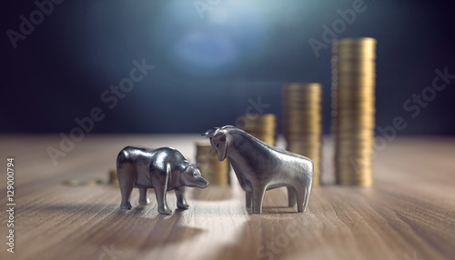 3d Bär und Stier mit Geldmünzen