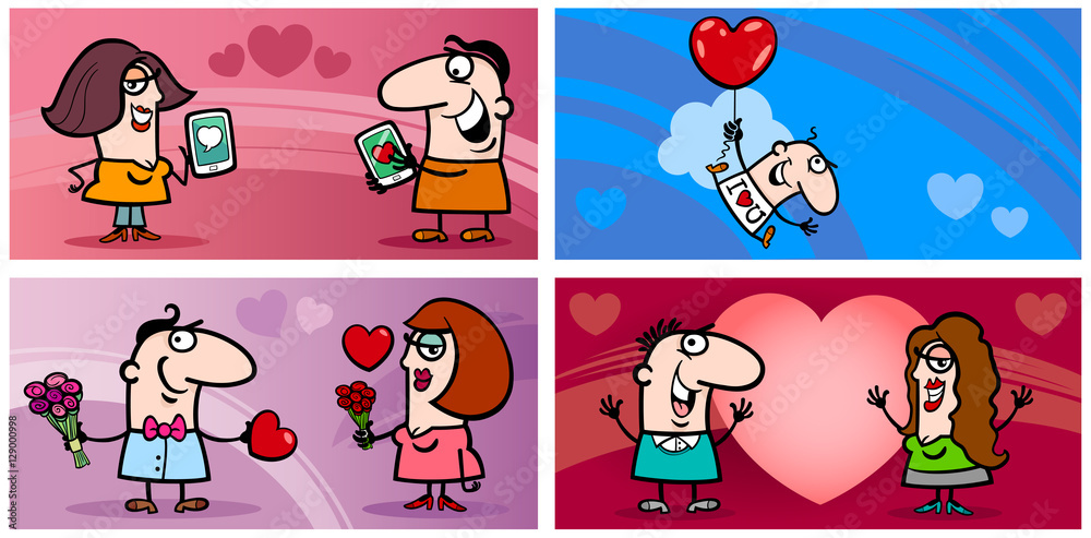 valentines cartoon greeting card set valentines cartoon greeting card set