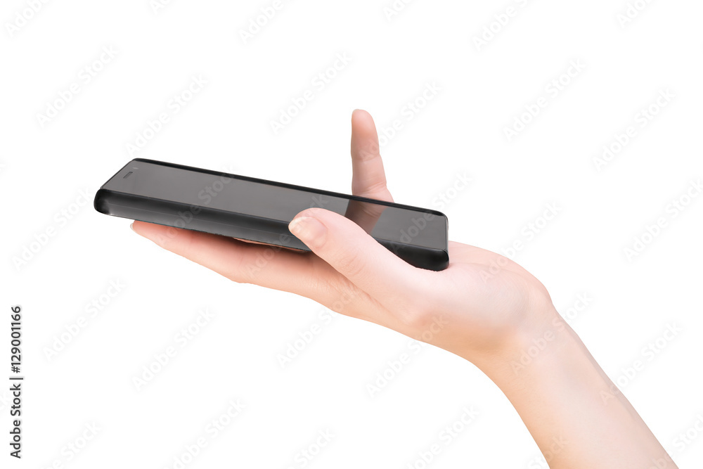 Woman hand holding smartphone. On white with clipping path Woman hand holding smartphone. On white with clipping path