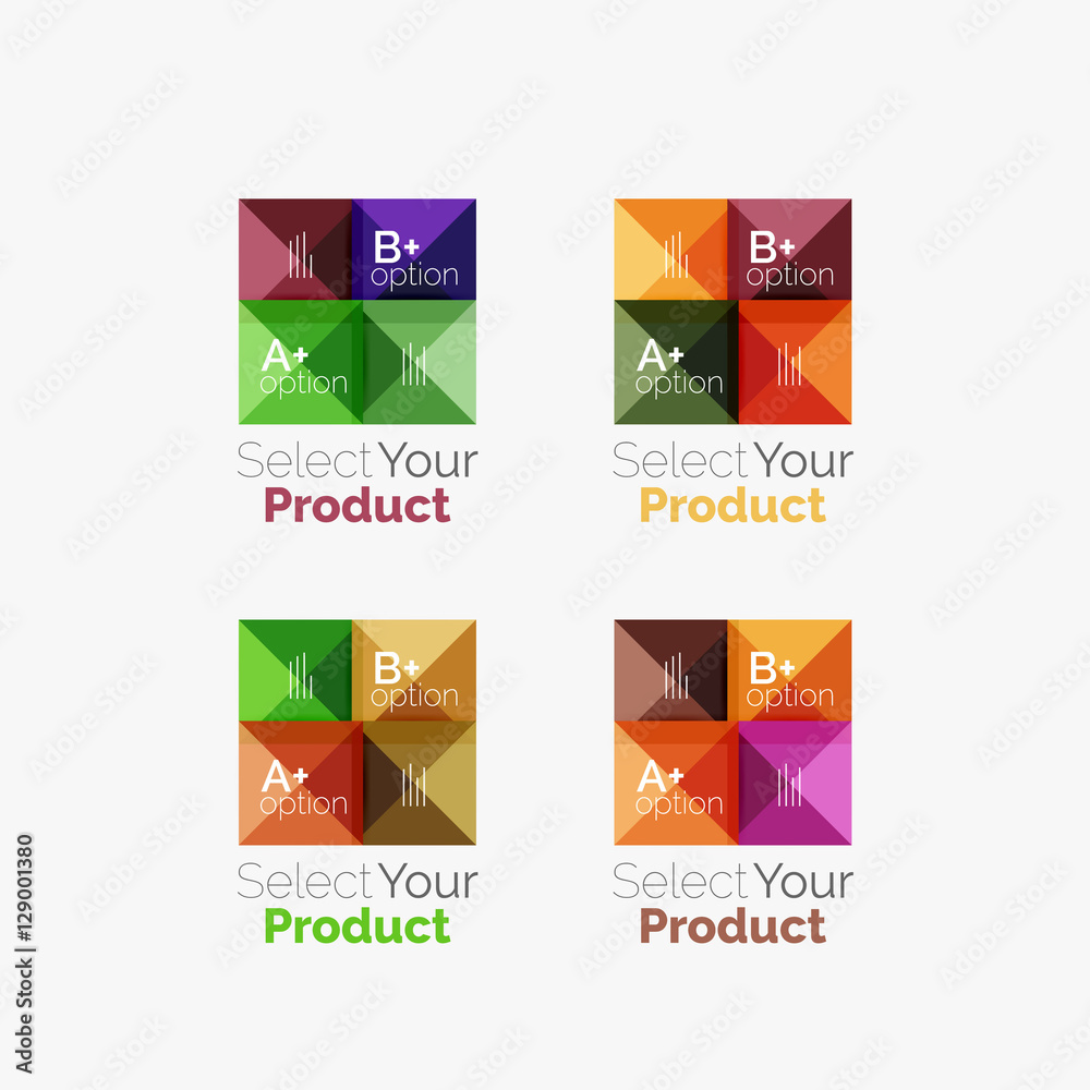 Fototapeta premium Set of abstract square interface menu navigation button