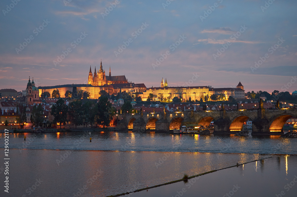 Prague - Charles bridge Czech Republic after sunset