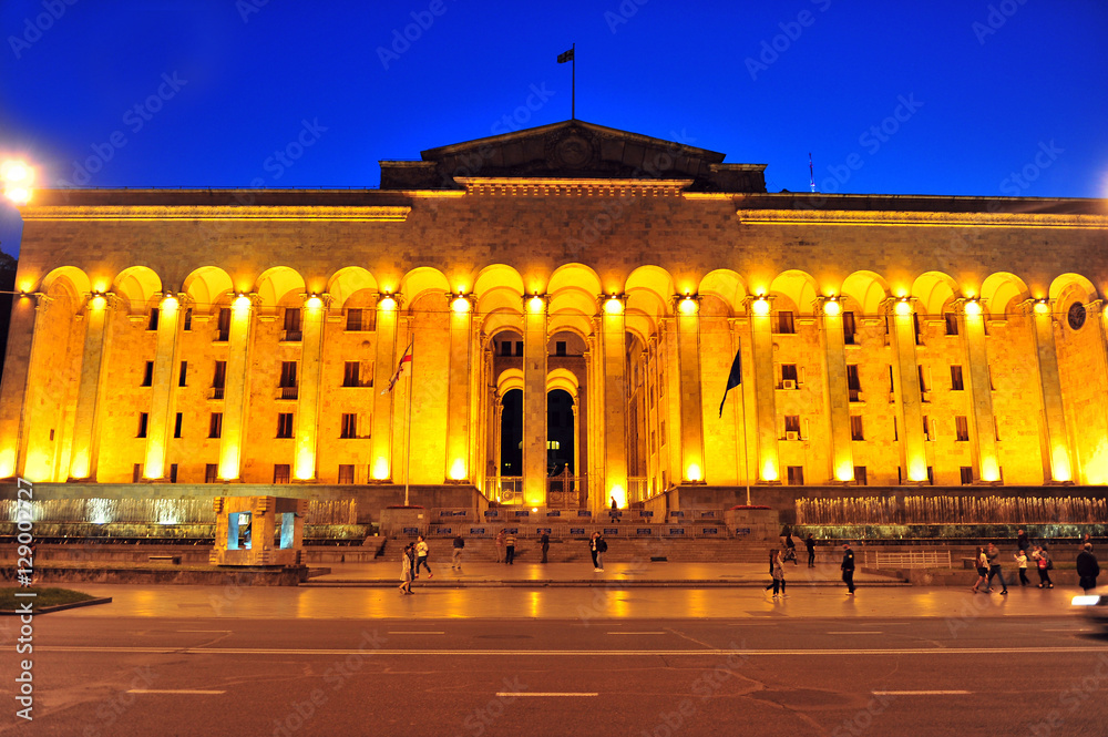 Facade of Tbilisi parliament on Rustaveli avenue