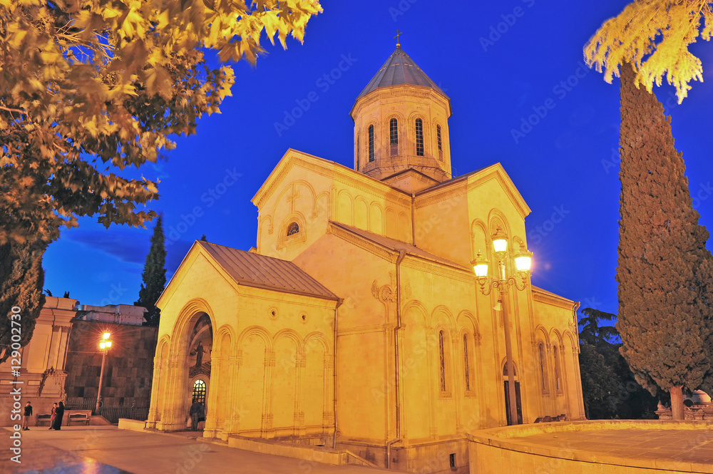 Old georgian church in Tbilisi at night