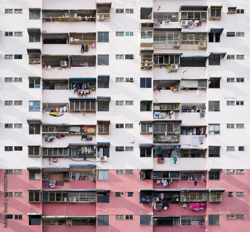 Frontal view of overcrowded residential building