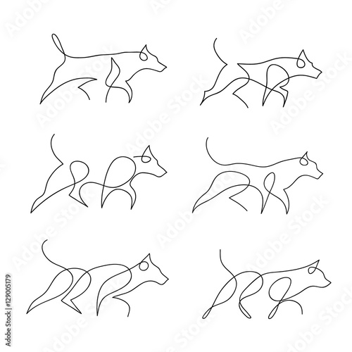 One line dog design silhouette. Hand drawn minimalism style vector illustration