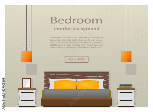 Web design banner of modern bedroom interior with furniture.