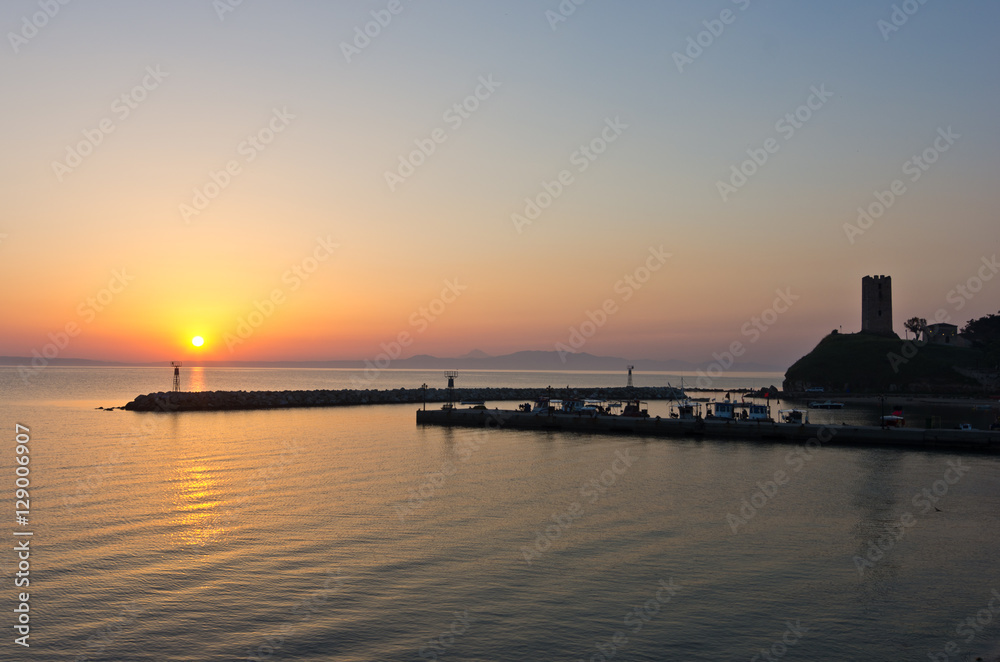 Sunrise at a little fishing harbour in Chalkidiki, Greece