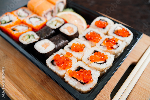 Set sushi set. chopsticks for sushi.
