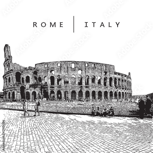 Famous amphitheater Coliseum in Rome, Italy. Vector illustration.