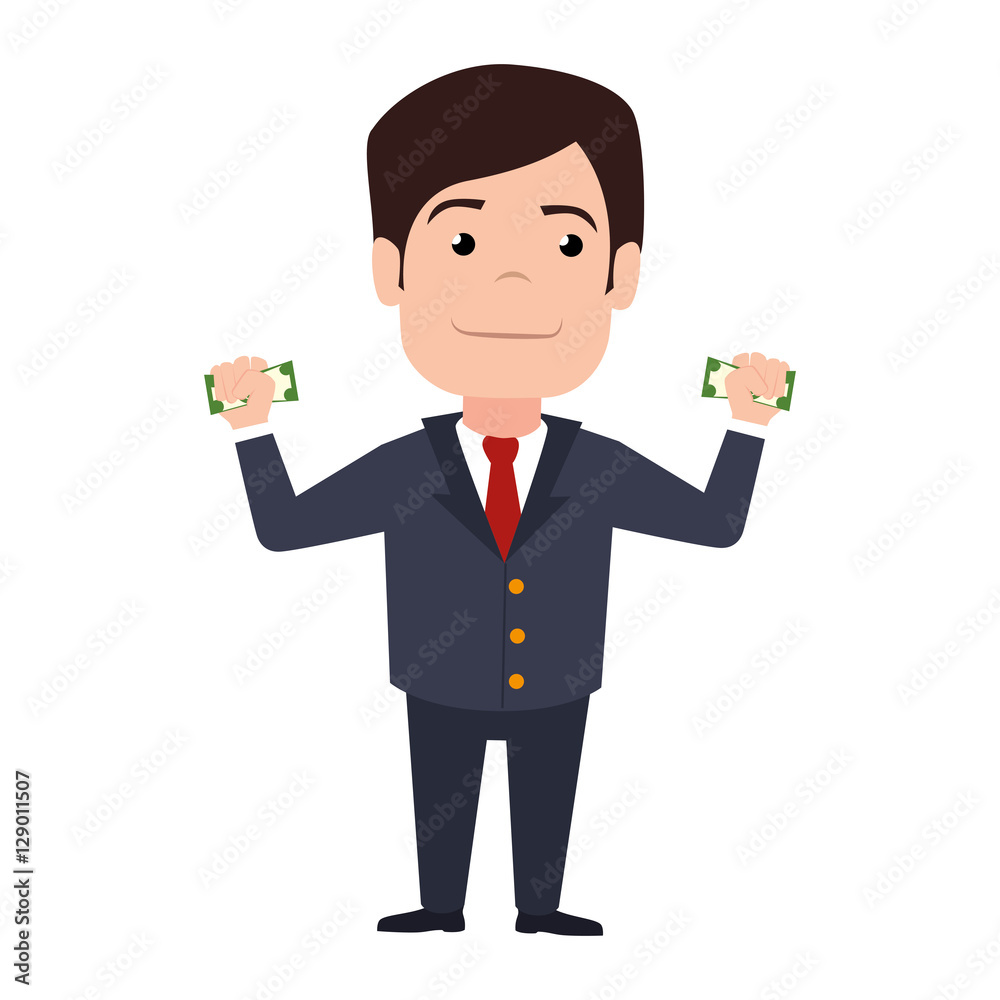 businessman with dollar bills in hands vector illustration design