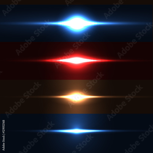 Collection of beautiful bright lens flares. Lighting effects of flash.