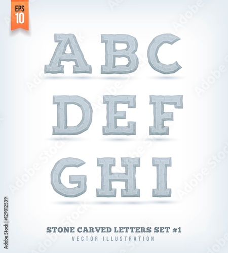Stone carved letters, numbers and typeface symbols. Vector illustration.