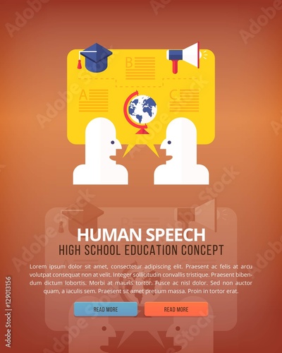 Set of flat design illustration concepts for speaking skills. Education and knowledge ideas. Eloquence and oratory art.