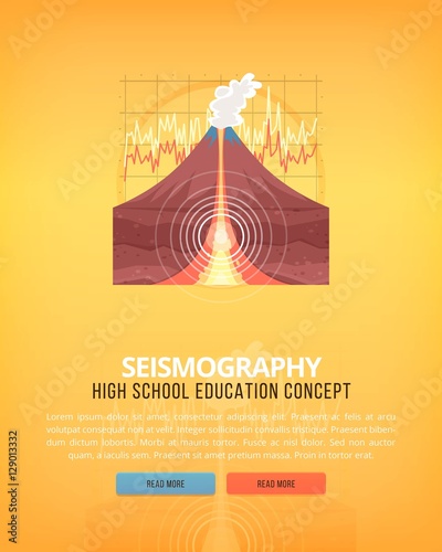 Education and science concept illustrations. Seismology Science of Earth and planet structure. Knowledge of athmospherical phenomena. Flat vector design banner.