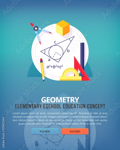 Set of flat design illustration concepts for geometry Education and knowledge ideas. Mathematic science. Concepts for web banner and promotional material.
