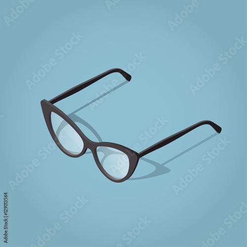 Isometric vector cat eye woman glasses illustration with shadow for reading.