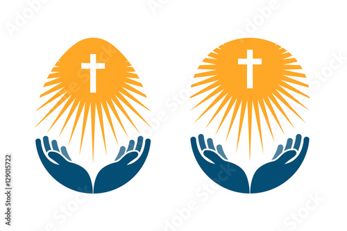Religion vector logo. Church, Pray or Bible icon
