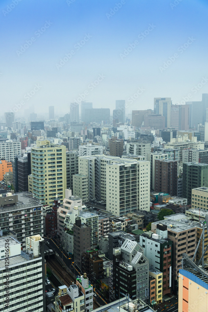 Cityscapes of tokyo in Fog after rain in winter season, Skyline