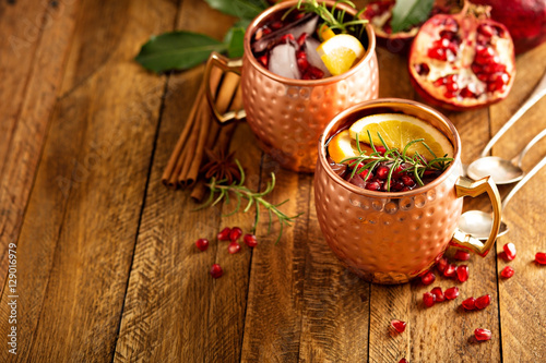Photography Christmas Moscow mule with pomegranate and orange