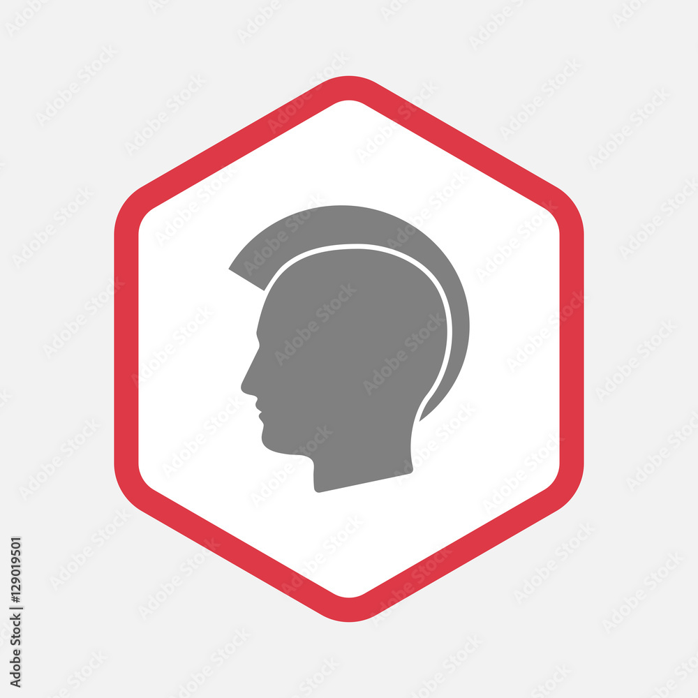 Isolated hexagon with a male punk head silhouette Isolated hexagon with a male punk head silhouette