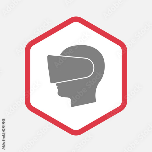 Isolated hexagon with  a male head wearing a virtual reality hea