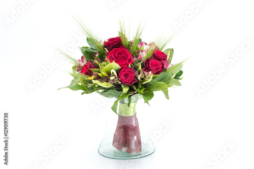 Wallpaper Mural Wedding bouquet made of red roses on a white background Torontodigital.ca
