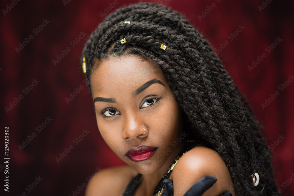 African American Woman with Braids - obrazy, fototapety, plakaty 
