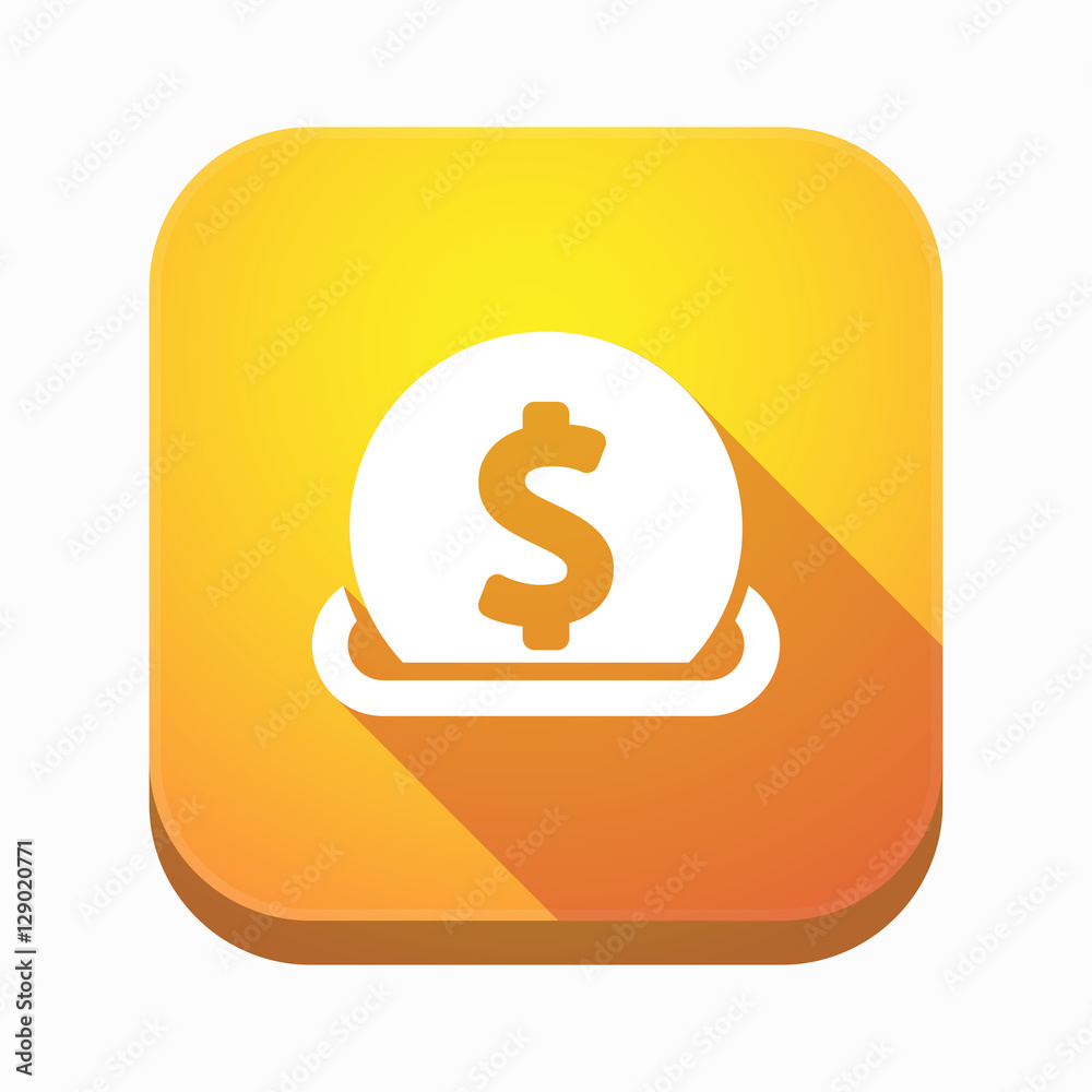 Isolated app button with a dollar coin entering in a moneybox Isolated app button with a dollar coin entering in a moneybox