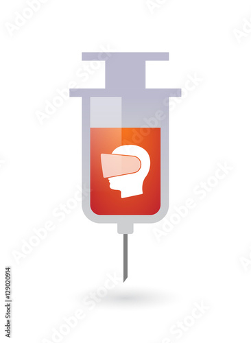 Isolated syringe with  a male head wearing a virtual reality hea