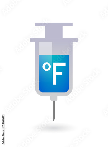 Isolated syringe with  a farenheith degrees sign