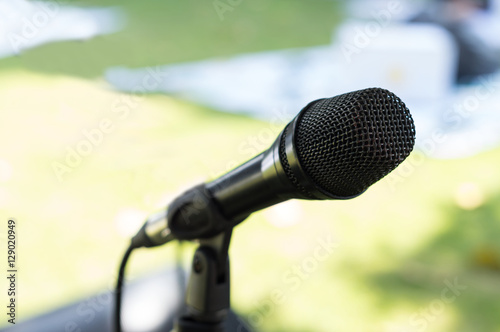 Canvas Print Closeup microphone in garden.