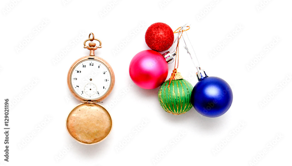 Christmas decoration with balls on white background.