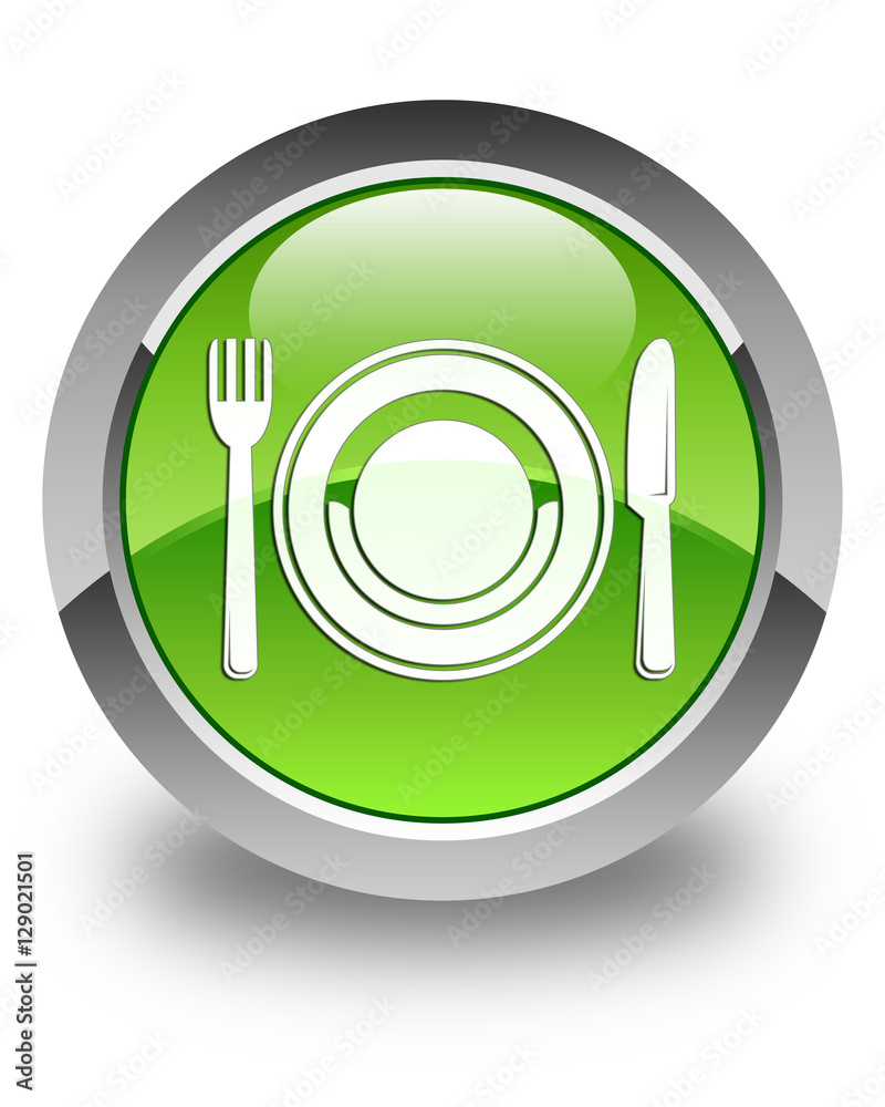 Food plate icon glossy green round button Food plate icon glossy green round button