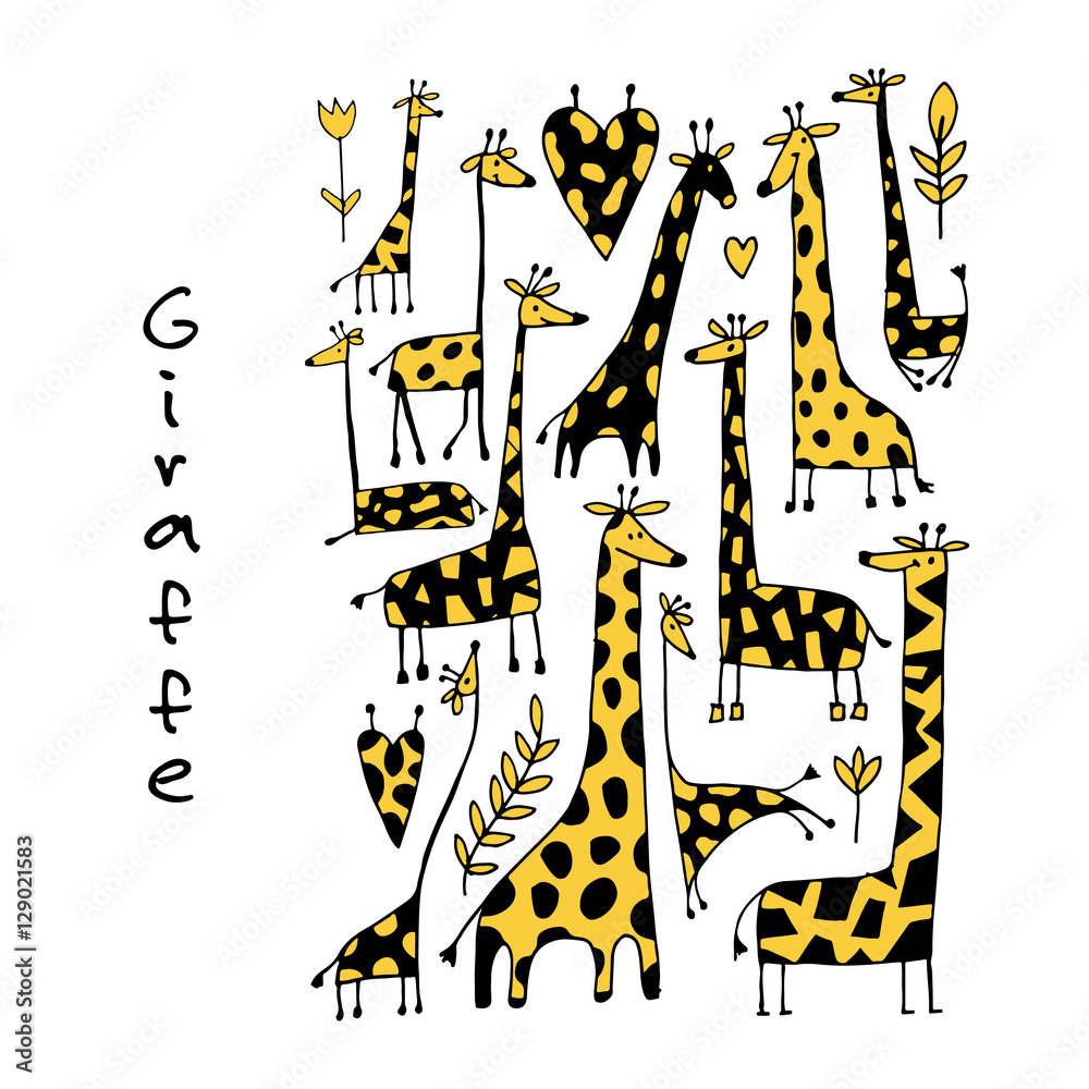 Naklejka premium Giraffes collection, sketch for your design
