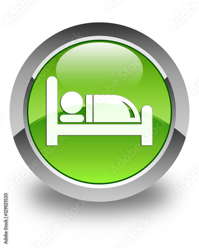 Hotel bed icon glossy green round button