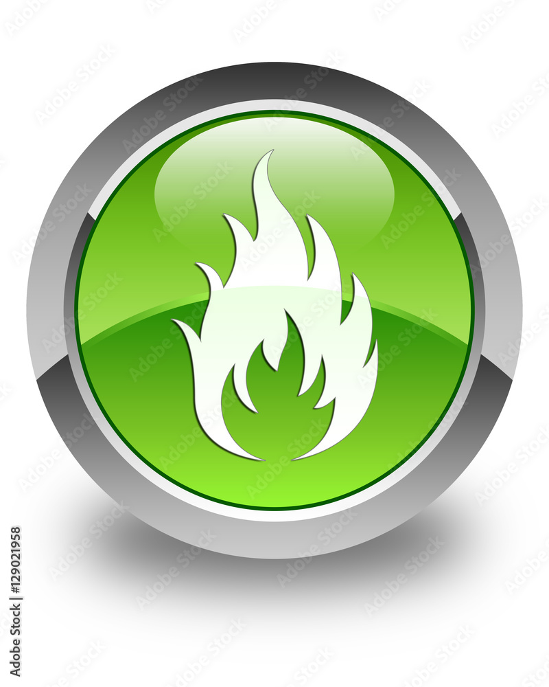 Fire icon glossy green round button Fire icon glossy green round button