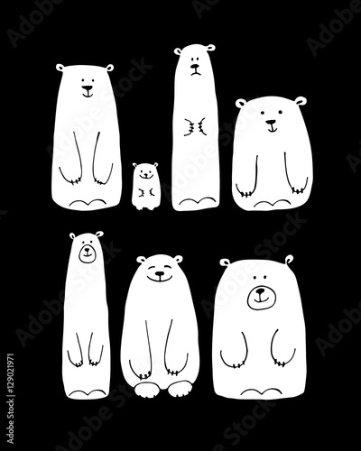 Funny white bears family, sketch for your design