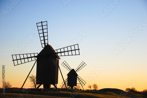 Windmills silhouettes photo