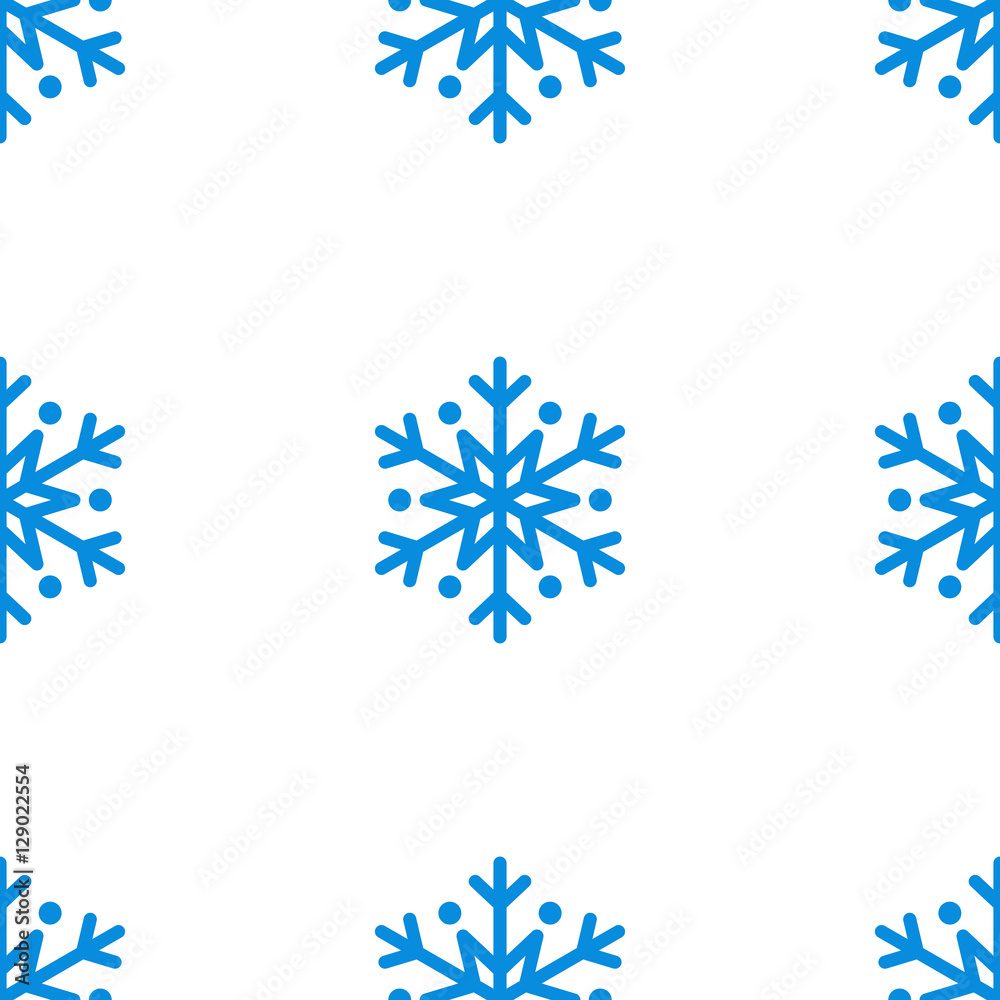 Snowflake simple seamless pattern. Blue snow on white background. Abstract wallpaper, wrapping decoration. Symbol of winter, Merry Christmas holiday, Happy New Year celebration Vector illustration Snowflake simple seamless pattern. Blue snow on white background. Abstract wallpaper, wrapping decoration. Symbol of winter, Merry Christmas holiday, Happy New Year celebration Vector illustration