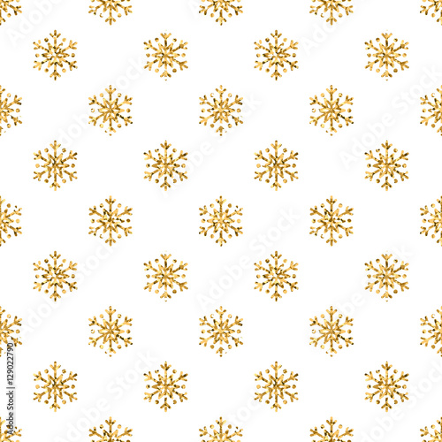 Wallpaper Mural Christmas snowflake seamless pattern. Gold snow white background. Golden abstract shine wallpaper, wrapping texture. Symbol Merry Xmas holiday, Happy New Year celebration. Vector illustration Torontodigital.ca