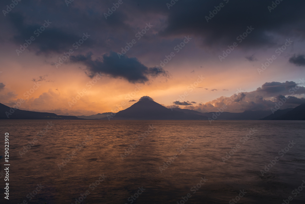 Sunset behind Volcan San Pedro on Lake Atitlan.jpg