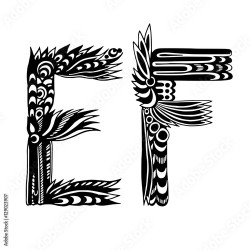 Decorative Hand-Drawn Letters - Ethnic Alphabet - E And F