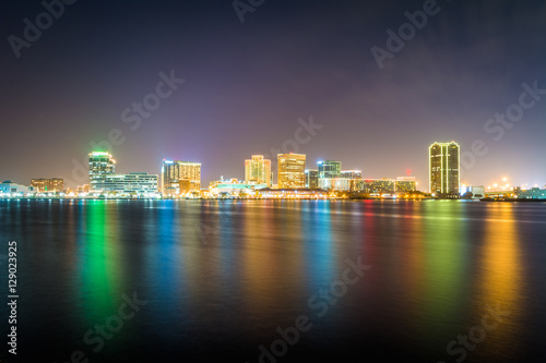 The skyline of Norfolk at night  seen from the waterfront in Por