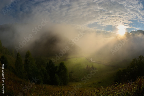 mountain landscape in summer morning - Fundatura Ponorului, Romania