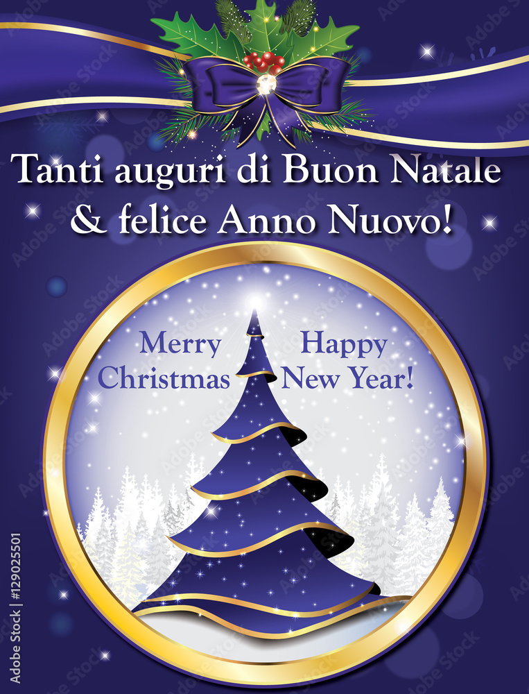 Cartolina di Buon Natale e Anno Nuovo da stampare, per inviare gli auguri  di Natale e augurare un Felice Anno Nuovo Stock Illustration | Adobe Stock