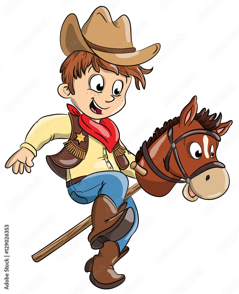 Vektor Illustration eines kleinen Cowboys mit Spielzeugpferd Vektor Illustration eines kleinen Cowboys mit Spielzeugpferd