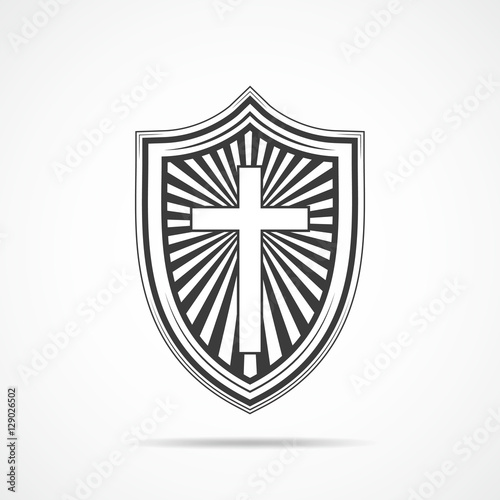 Shield with Christian cross. Vector illustration.