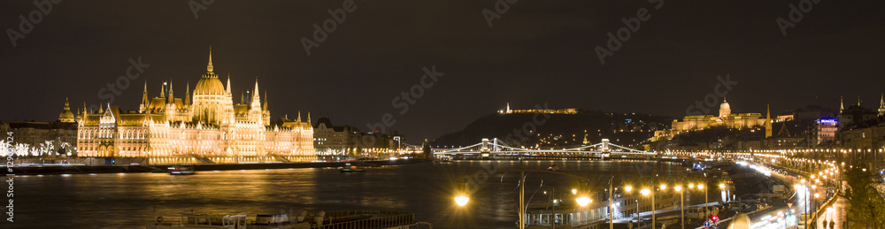 Budapest in the night, the Parliament, the Castle and the Danube