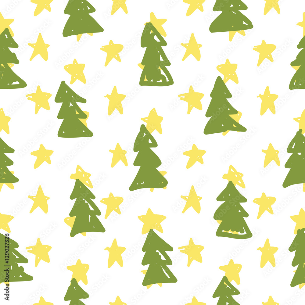 Obraz premium Vector Christmas simple hand drawn pattern with Cristmas trees