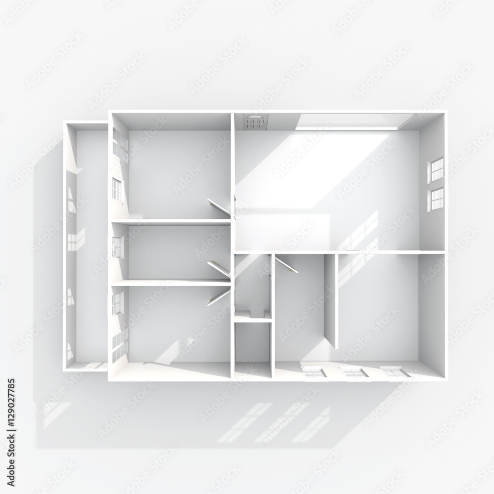3d interior rendering of empty paper model home apartment 3d interior rendering of empty paper model home apartment